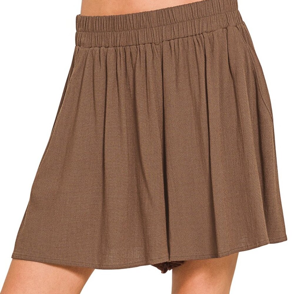 Zenana Woven Elastic Band‎ Shorts With Pocket